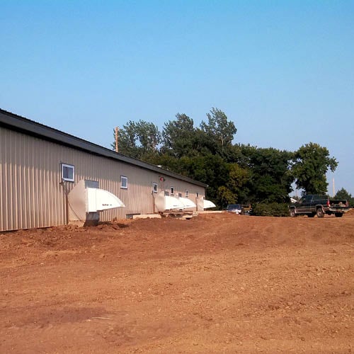 Multifan Panel Fan System 1 in the side of a pig barn